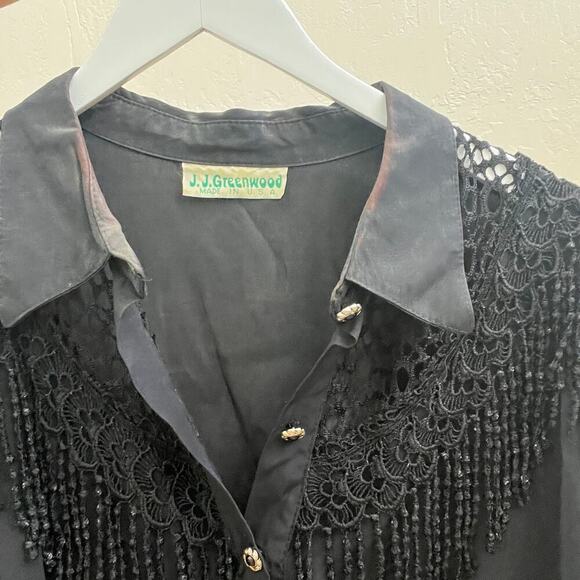 Vintage Black Crochet Fringe Western Style Button Up Top - Picture 8 of 8